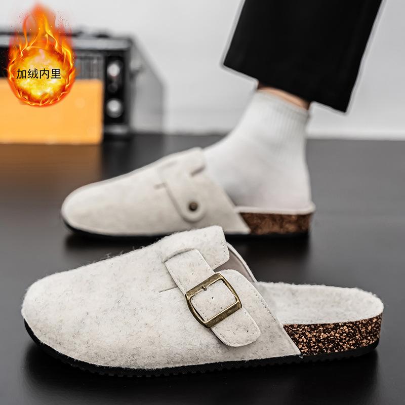 Cotton slippers cork winter velvet toe shoes outdoor lazy drag Birken casual half drag
