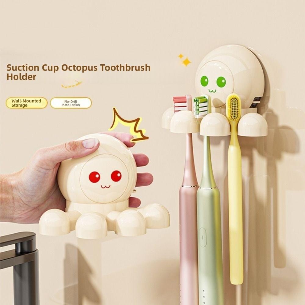 

Octopus Shaped Toothbrush Organizer Space Saving Toothbrush Mount Suction Cup Toothbrush Holder зелений