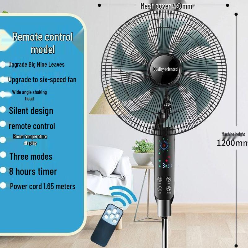 Ventilatore Elettrico Silenzioso a Risparmio Energetico: Ventilatore da Pavimento/Scrivania Oscillante Radiocomandato con Timer Meccanico, Design Verticale e Grande Flusso d'Aria
