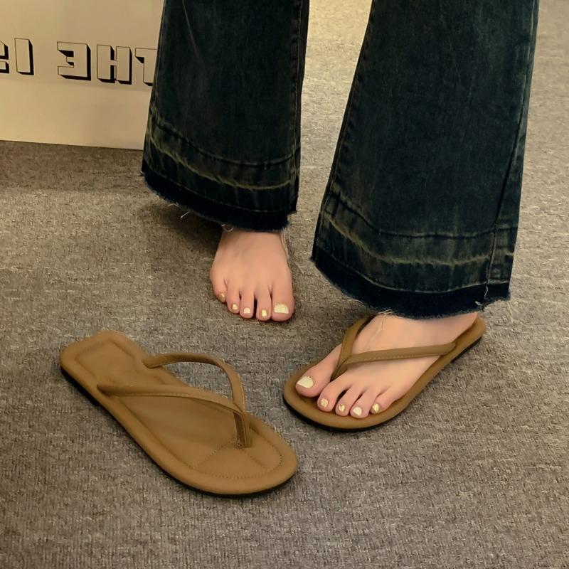 Женские летние модные сандалии на плоской подошве с перемычкой для пальца, уличная пляжная обувь, удобные шлепанцы Size 42 хаки