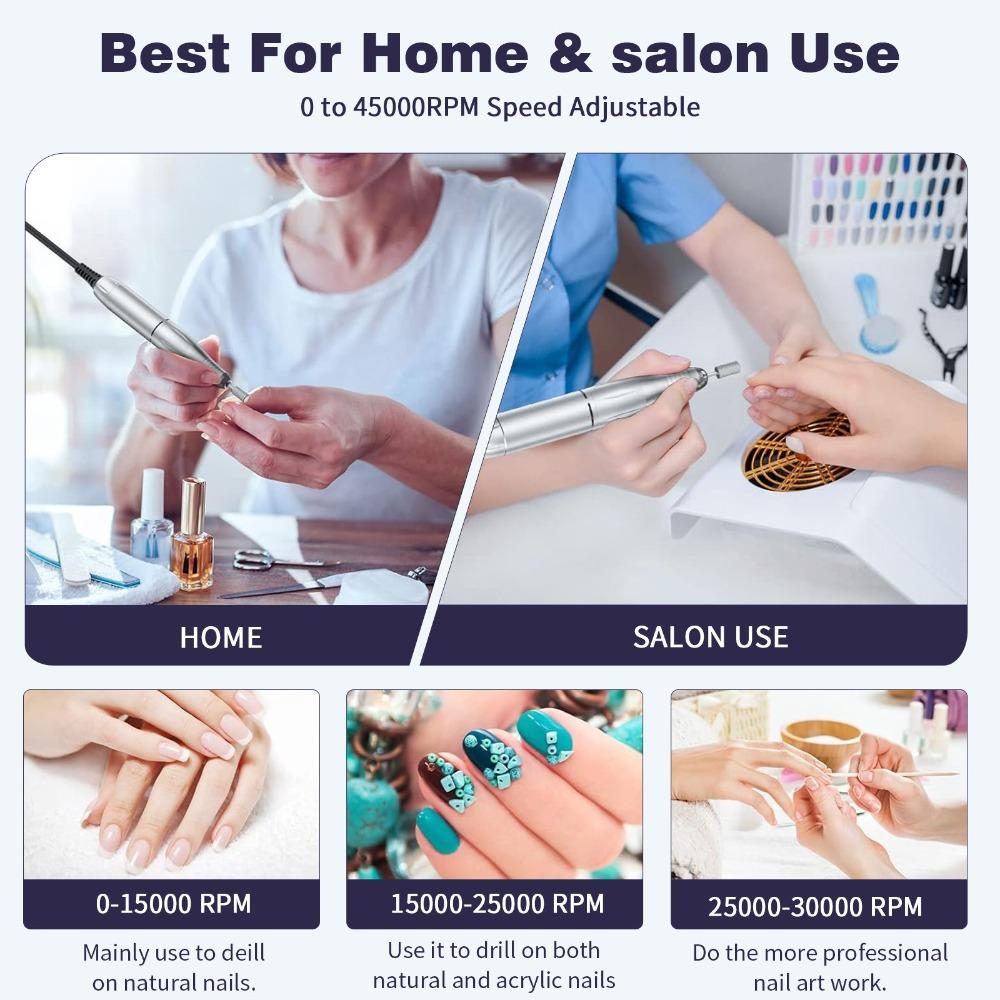 USB Rechargeable Electric Nail File 45000RPM Nail Sander File Nail Drill Machine  Professional Use