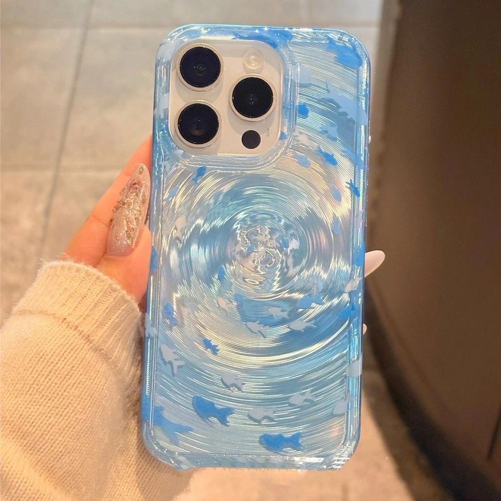 Laser Vortex Phone Case For IPhone 15 16 Pro Max 17 Air 14 11 13 12 13promax 15promax Fish Soft Funda Protective Cover