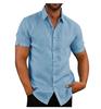Mens Linen Blouse Short Sleeve Baggy Buttons Summer Solid Comfortable Pure Cotton and Linen Casual Loose Holiday Shirts