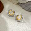Fashion Two-tone Double Layer Opening Round Hoop Earrings for Women Minimalist Stainless Steel Geometric Ear Studs Jewelry Gifts