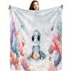 1pc Vintage turtle pattern printed blanket, polyester fabric, machine washable, suitable for bedroom and living room decoration