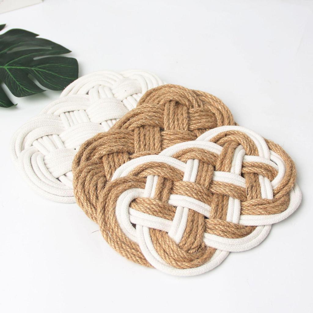 Nordic Hand-Woven Jute and Cotton Heat Insulation Coaster Mat
