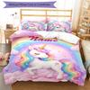 3pcs Custom Name Unicorn Bedding Set Duvet Cover Closure Includes 1 Duvet Cover & 2 Pillowcases, Soft and Comfortable for All Seasons.