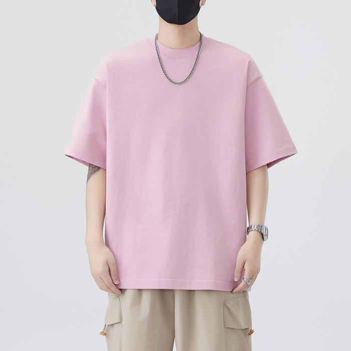 New Summer Heavyweight 320g Pure Cotton Cool T-shirt Men's White Short-sleeved Loose Top Men