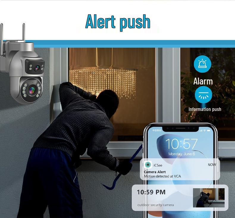 Solar-Powered Dual-Lens Surveillance Camera, 10X Zoom, Full Color, Outdoor Waterproof, Mobile Alarm Monitoring.