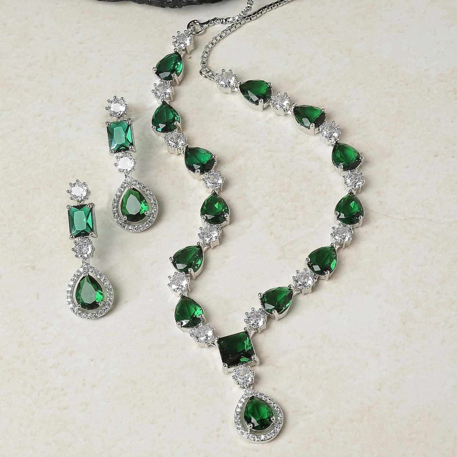 

Модное ожерелье с шипами из американского бриллианта и родиевым покрытием, комплект украшений для девочек и женщин Onesize зелёный