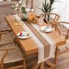 American Cotton Linen Table Runner, Natural Color with Tassels, Stripes, Diamonds, and Plaid Pattern for Dining Table or Sideboard Decoration.