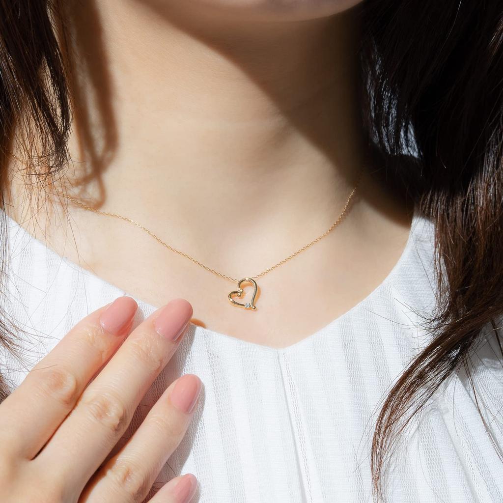 LEGAN Diamond Necklace Open Heart K18YG Yellow Gold Anniversary Birthday Women Made In Japan 0.02ct