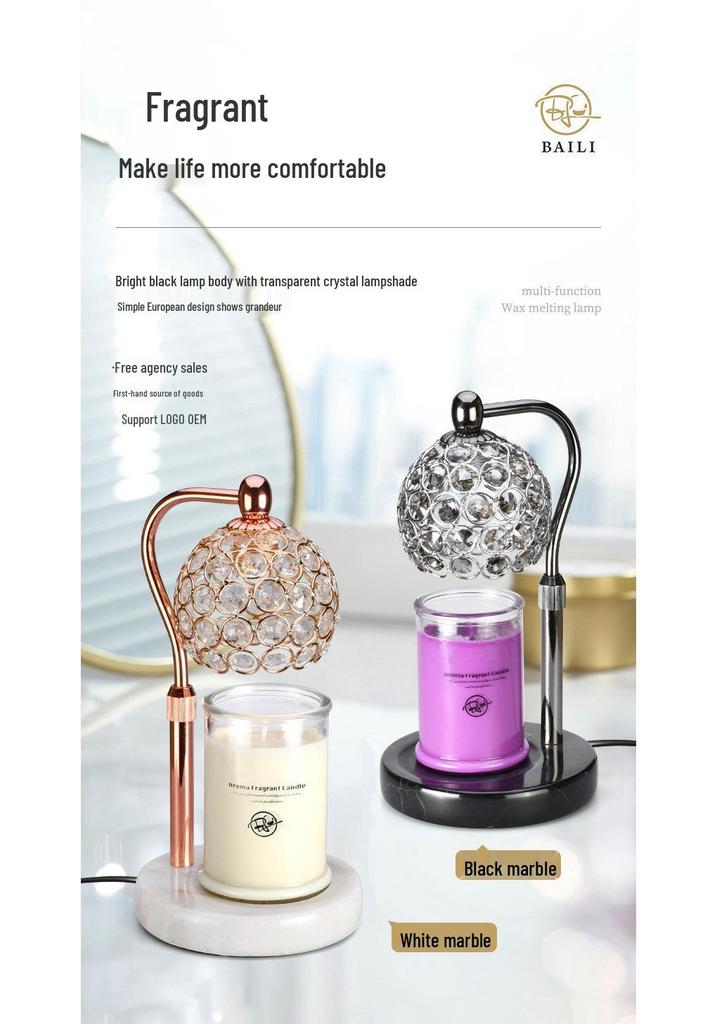 Elegant Dimmable Marble Aroma Wax Melter - Smokeless Essential Oil Candle Lamp for Bedroom Ambiance