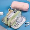 Macaron Color Double Zipper Large Capacity Pencil Bag - Dirt-Resistant Square Stationery Case for Students