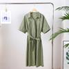 Casual Women's Lace Up Dress Single-Breasted Turn-Down Collar Short Sleeve Lady Dresses Loose Female Robe