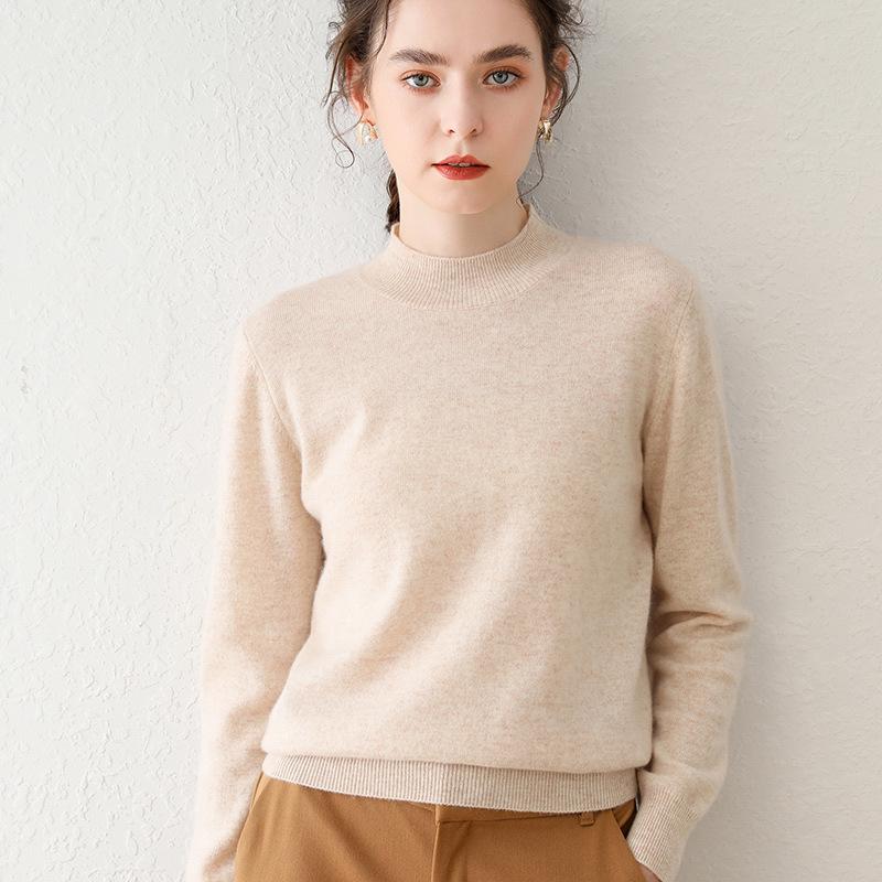 Women's Cashmere Half-High Collar Velvet Sweater - New 2023 Autumn/Winter Long Sleeve Pullover Knit Base Layer Shirt