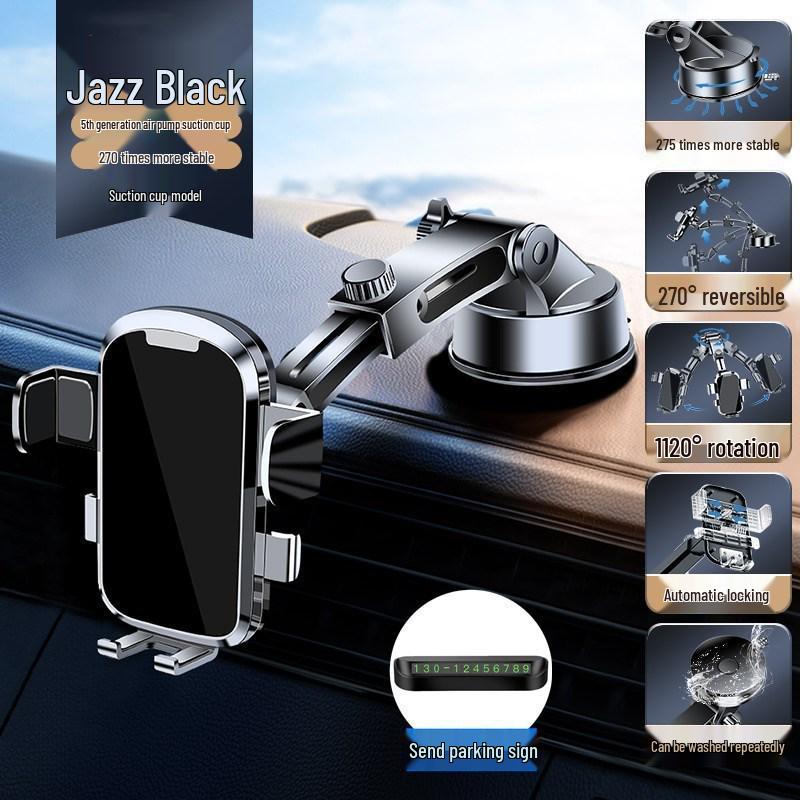 2024 Black Tech Suction Cup Car Phone Holder with Air Vent Support for Navigation