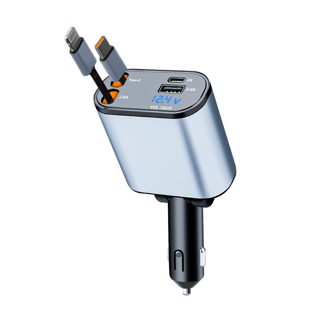 120W Retractable Car Charger 120W Fast Charger 4-in-1 Fast Charging Car Phone Charger For IPhone Samsung Huawei