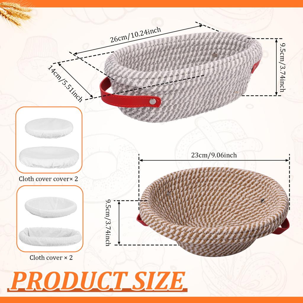 Cotton Rope Proofing Basket for Bread Baking Oval And Round Banneton Bread Basket with Liner And Cover for Homemade Sourdough