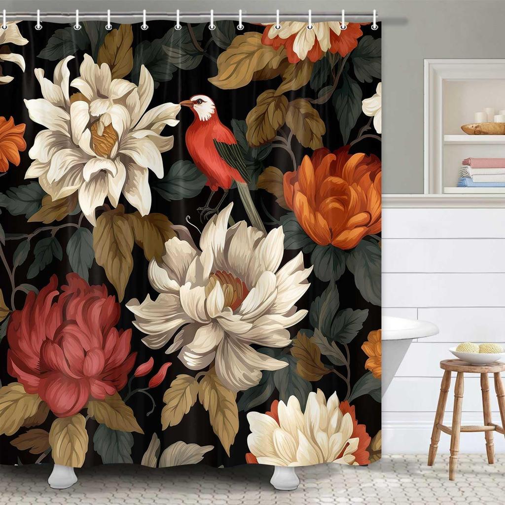 Cat Shower Curtain, Cute Animal Shower Curtains, Aesthetic Leaf Fabric Shower Curtain Restroom Decor Accessories With