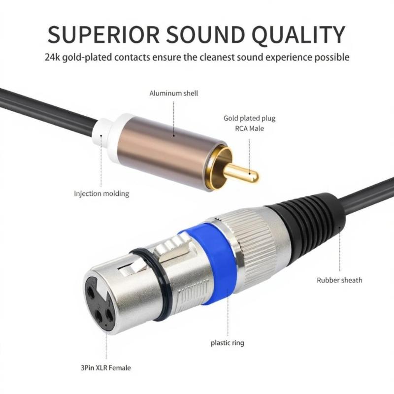 Double Female to Double Male Metal Texture Sound Cable Gold Plated Connectors Studio Grade Interconnects