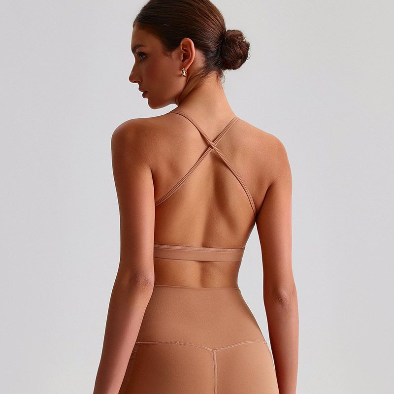 Fashion Nude Feel Spaghetti Strap Cross Beauty Back Exercise Bra Women's Sexy Yoga Vest Pilates Workout Underwear
