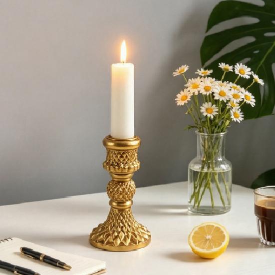 French Style Candle Holder Vintage Taper Holder, Nostalgic Resin Candlestick Decorative Soft Decoration Accessories Stand for Wedding Party