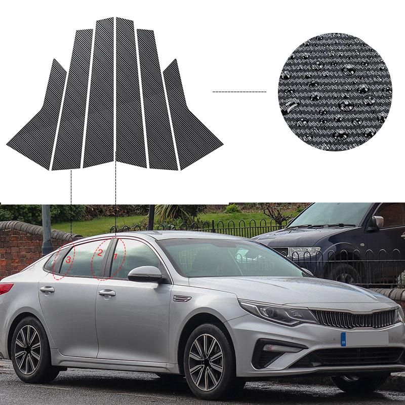 6Pcs Carbon Fiber Look Car Pillar Posts for KIA Optima K5 2016-2020 Door Window Trim Decal Cover Stickers