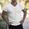 Men T-shirt V Neck Slim Fit Solid Color Breathable Summer Top Daily Garment