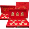 Gold Foil Fukurokuju Ornament Set: Three-Way God of Wealth with Dragon, Phoenix & Gold Ingots for Auspicious Home Decoration