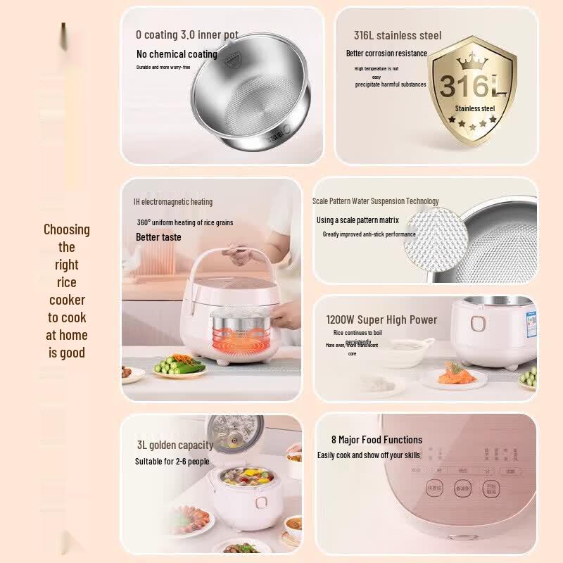 ASD 3L 316L Stainless Steel Smart Rice Cooker CN plug (adapter included)