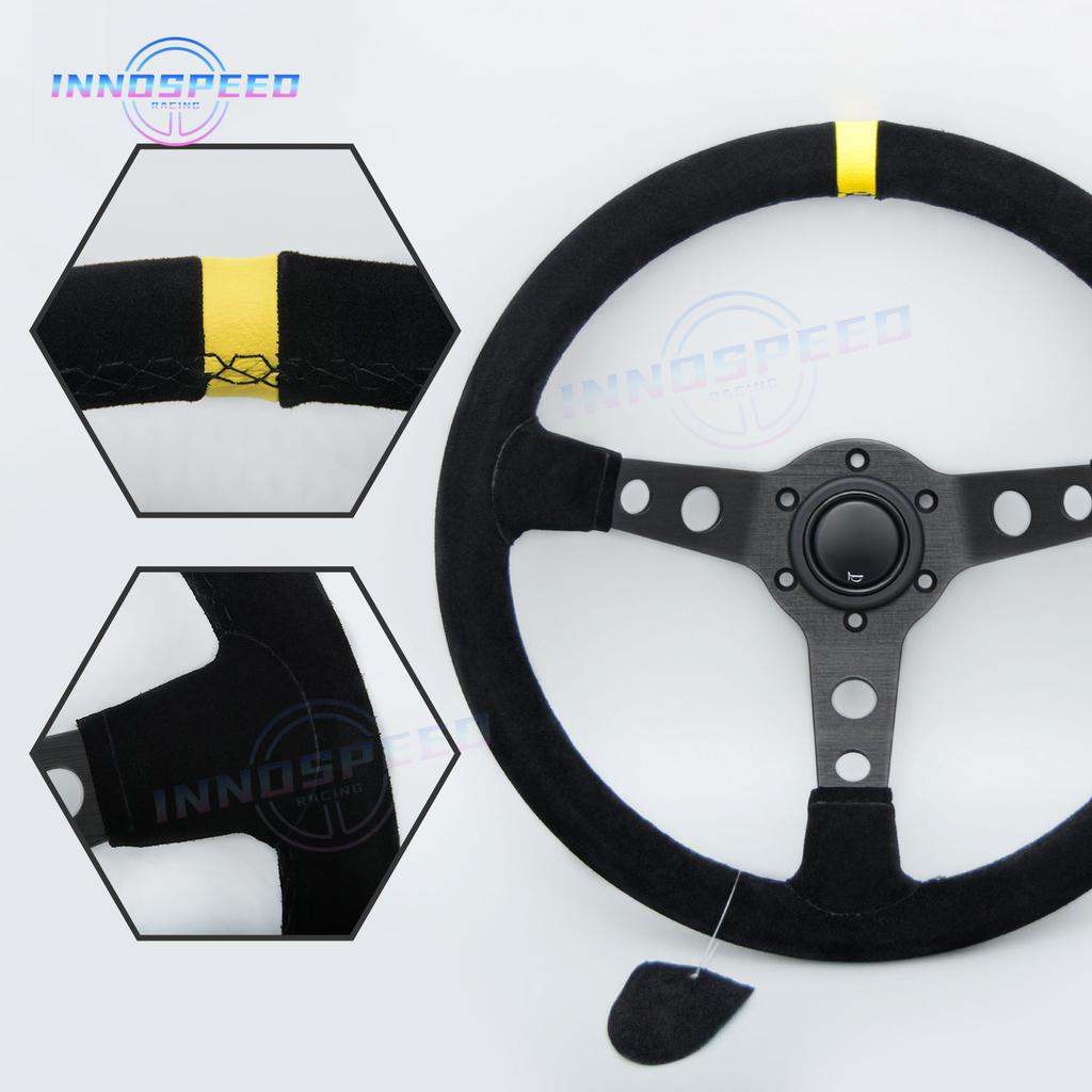 JDM 350mm 14Inch Car Steering Wheel Suede Leather Drift Racing Game Steering Wheel Car Sport Sim Steer Wheel for Universal