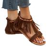 Large Size Retro Famous Style Fashion Flat Sandals Summer New Tassel One Word with Women's Shoes