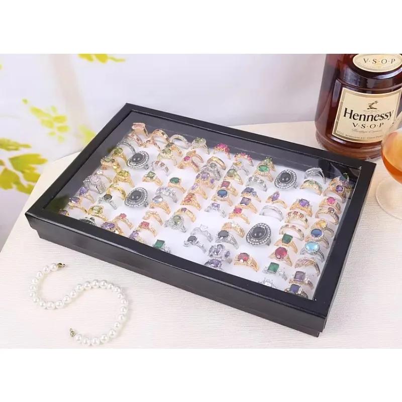 1PC 100 Slot Flocking Jewelry Holder Storage Box Ring Earrings Pendant Display Case Organizer Jewelry Organizer