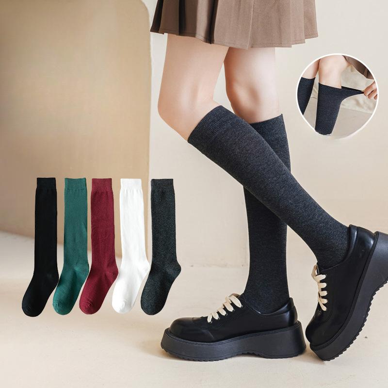 Solid Color Cotton Long Socks Jk Japanese Women Stockings Spring Autumn Thigh High Stockings Ladies Stockings School Uniform Sox
