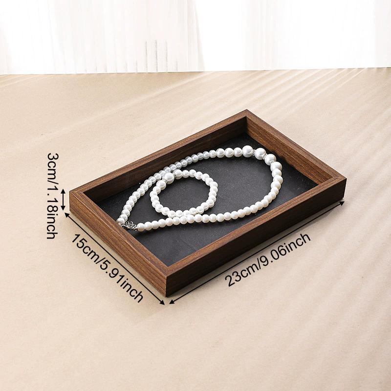Jewelry Organizer Retro Walnut Wood Grain Ring Display Tray Tabletop Multipurpose Earrings Necklace Bracelet Chain Storage Plate