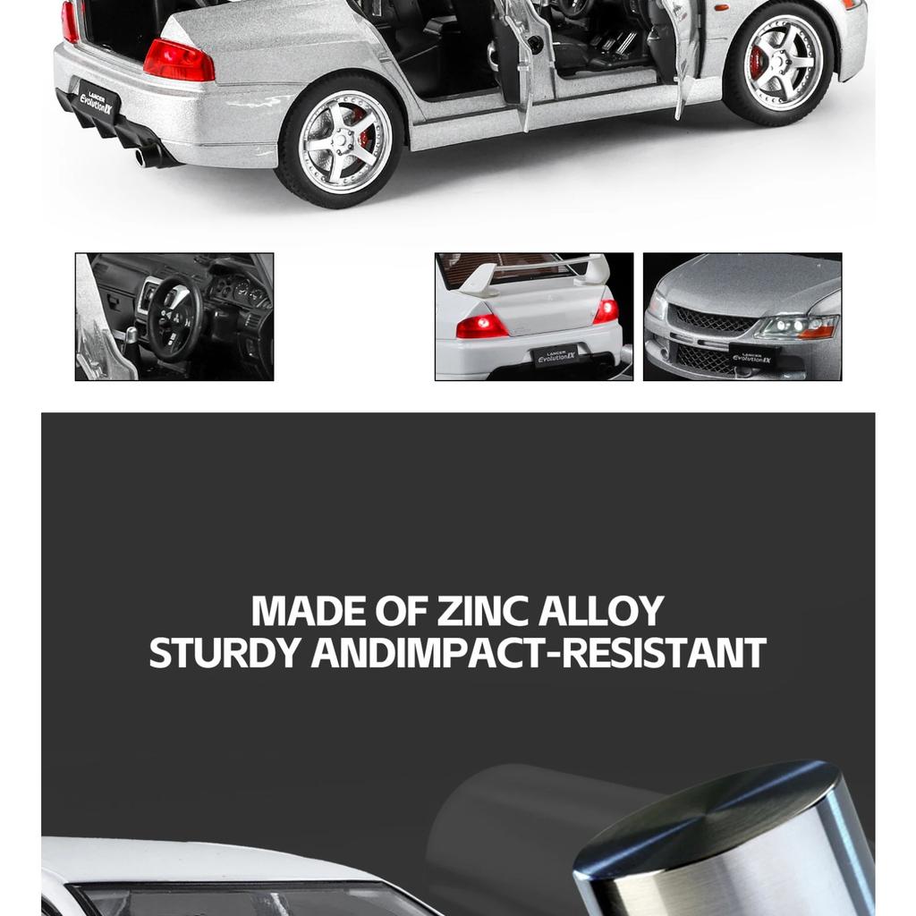 1/24 Mitsubishis Lancer Evolution Alloy Sports Car Model Diecasts Metal Racing Vehicles Car Model Sound and Light Kids Toys Gift