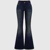 Damen Jeans mit mittlerer Leibhöhe Bootcut Slim Fit Mittlere Dehnbarkeit Kreuzstickerei Strasssteine Dunkel gewaschene Denim Hose Western Herbst Schlaghosen