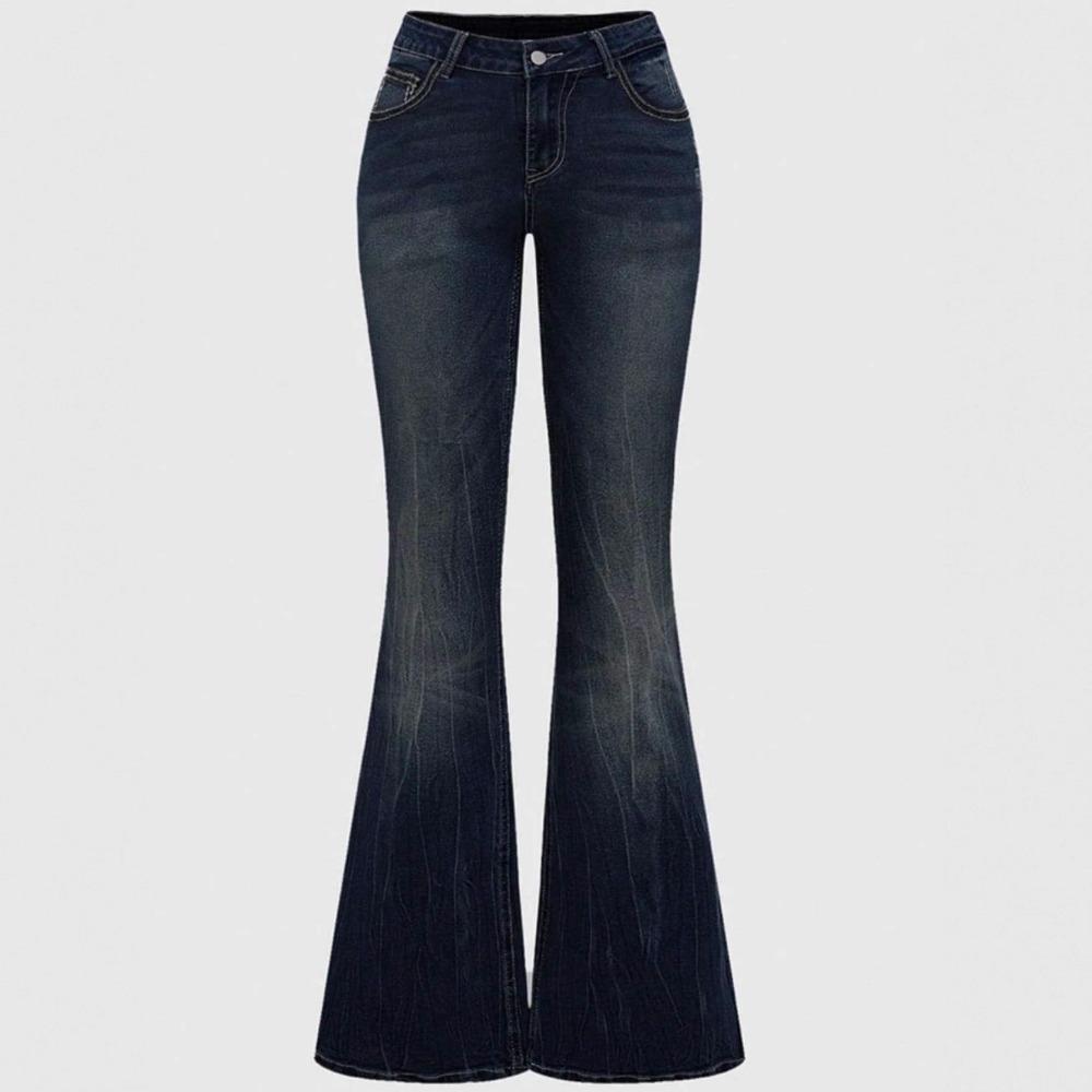 Damen Jeans mit mittlerer Leibhöhe Bootcut Slim Fit Mittlere Dehnbarkeit Kreuzstickerei Strasssteine Dunkel gewaschene Denim Hose Western Herbst Schlaghosen
