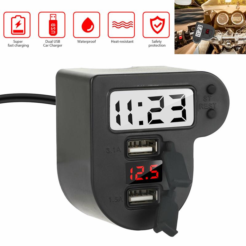 Buy Motorcycle Phone Gps Charger With Voltmeter + Timetable Dual Usb