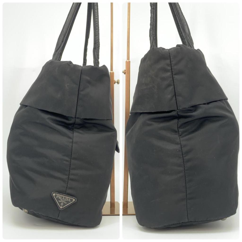 Prada Reversible Tote Bag Handbag Leather Genuine Leather Tessuto Nylon Black Women's Men's Unisex Lightweight