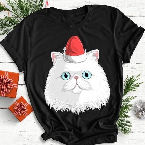 Persian Cat Santa Claus  T-shirt, Funny Christmas Shirt S-5XL HS134 Unisex T-Shirt XL