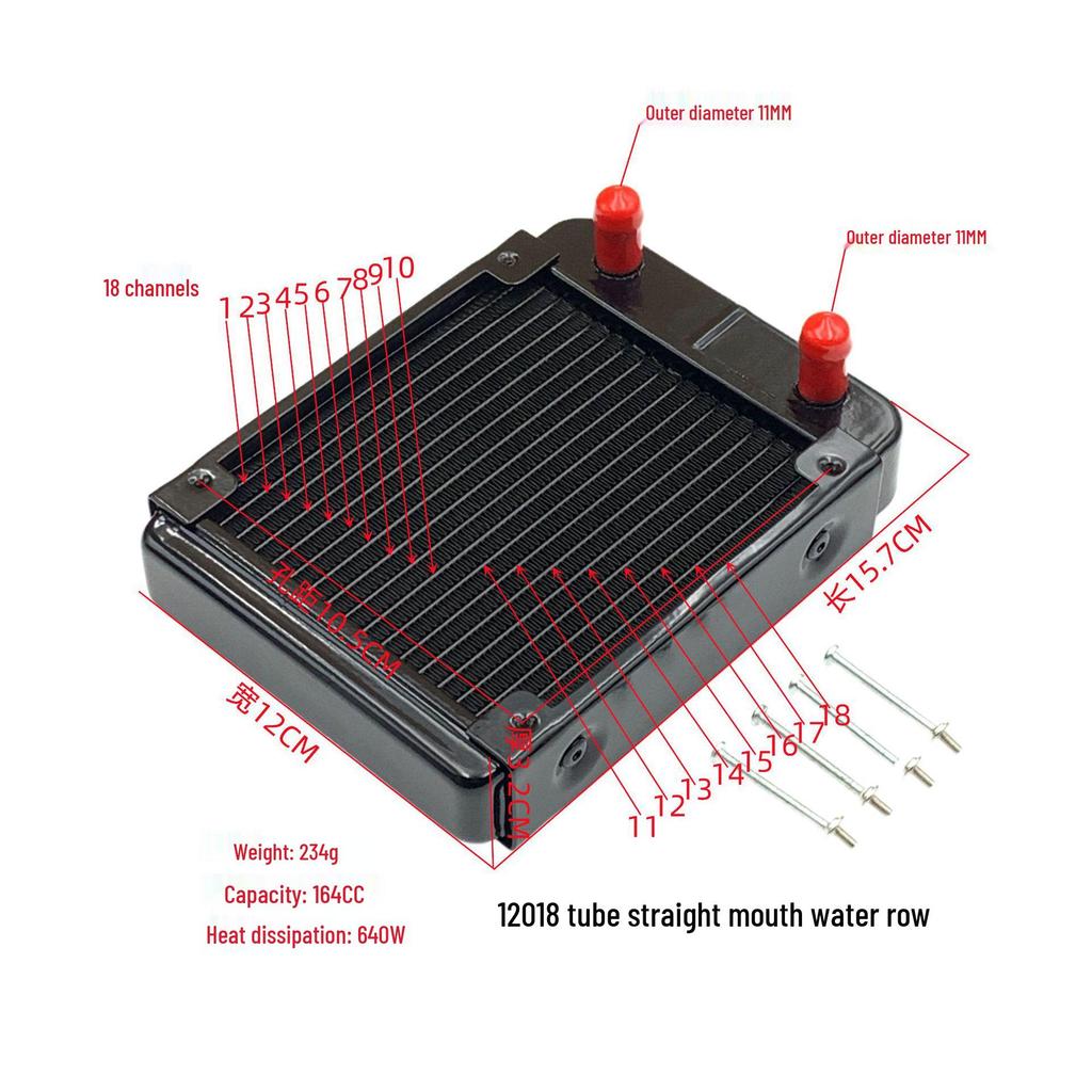 Industrial Aluminum Water Cooling Radiator with 120mm 18-Tube and 12cm Fan