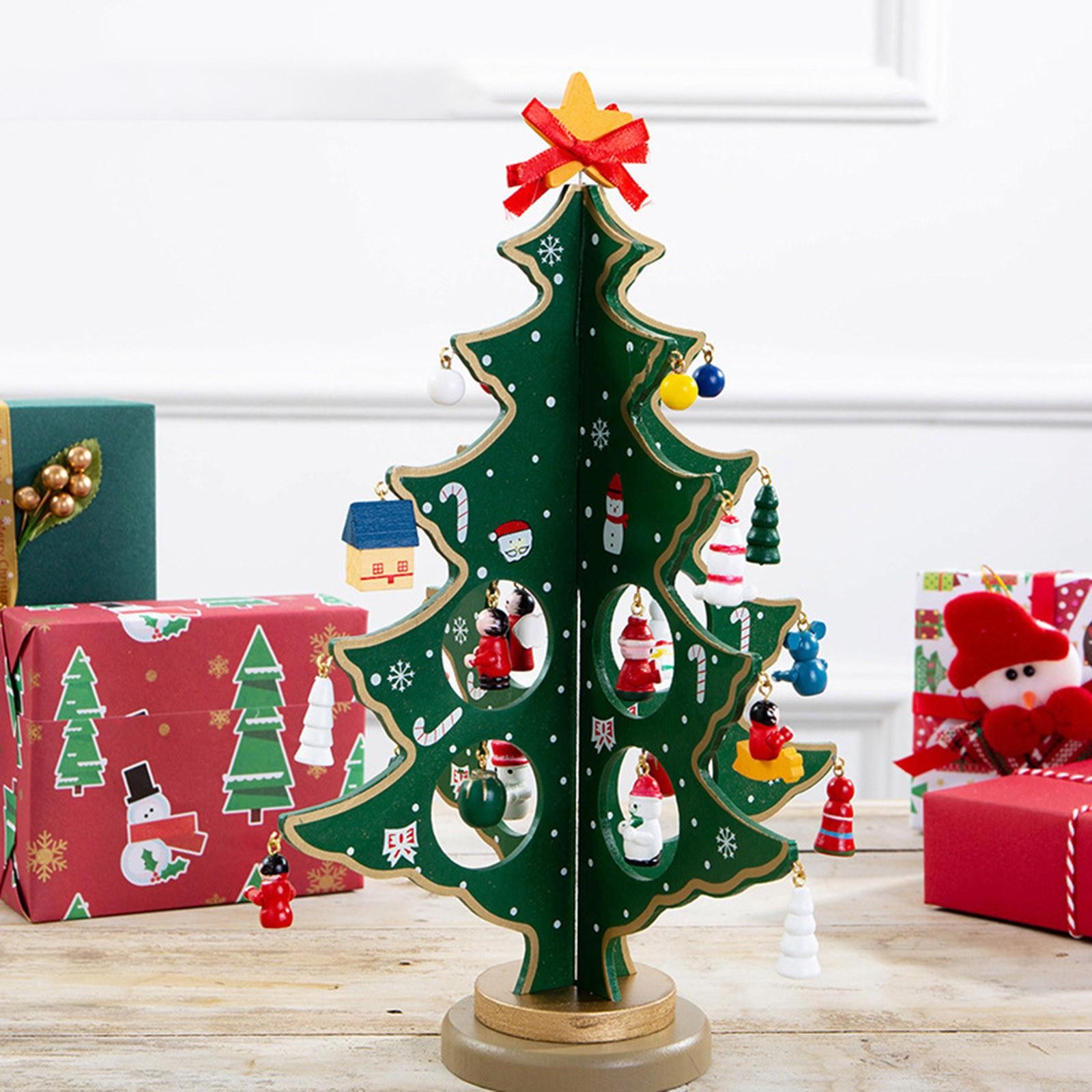 Mini Wooden Tabletop Christmas Tree Christmas Toy Set Countdown Advent Calendar Wooden Christmas Tree With 20 Pizza Ornament