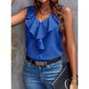 Summer Women's Shirt Fashion Solid Colour Lace V-Neck Sleeveless Top