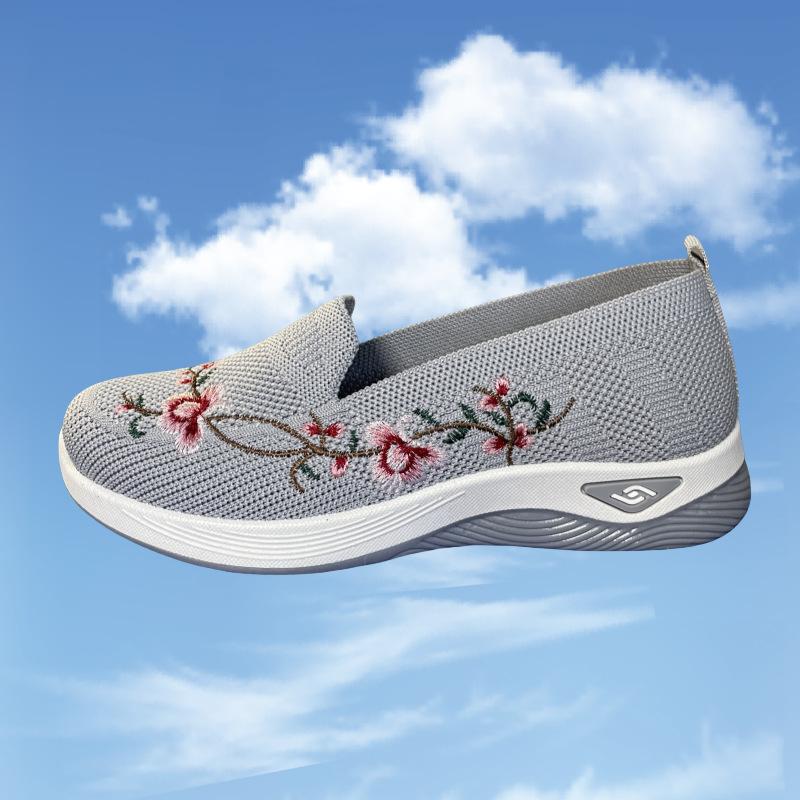 Женские дышащие туфли на плоской подошве, весенне-летние туфли, женские туфли с вышивкой в стиле ретро 41 серый