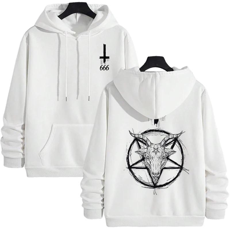 Gothic Satan Sweatshirt 666 Symbol Male Autumn Winter Pullover Casual Top Tracksuit Demonic Print Men's Hoodies 2025 Streetwear