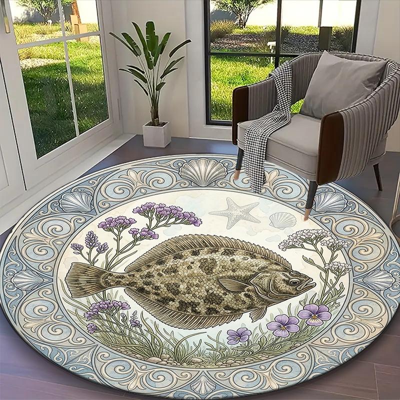 Elegant Koi Fish Pond Blossom Print Round Rug, Multi-functional Office Chair Sofa Carpet, Easy Clean Carpet for Home and Living Spaces
