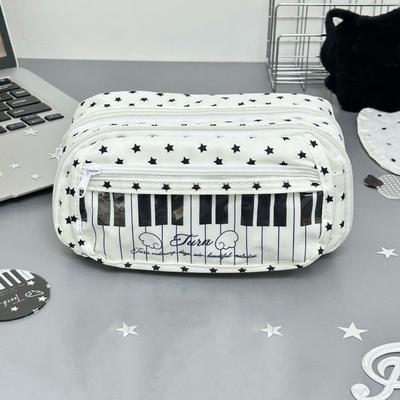 Large Capacity Piano Keyboard Pencil Case Printed Makeup Bag Pen Organizer  Kids Gift