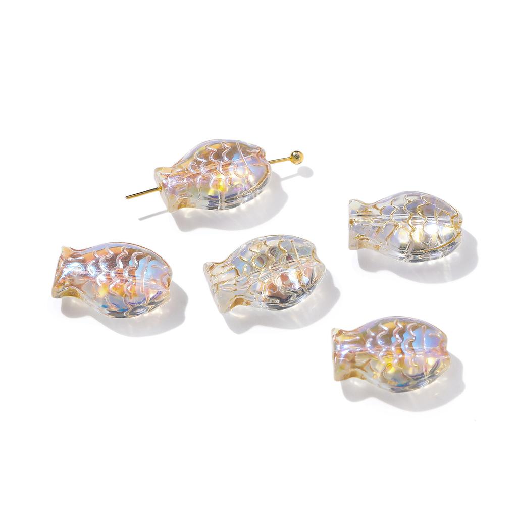 10pcs 10*14.5mm Glass Golored Small Fish Shaped Beads with Golden Edge Spacer Beads for DIY Jewelry Earrings Bracelets Supplies
